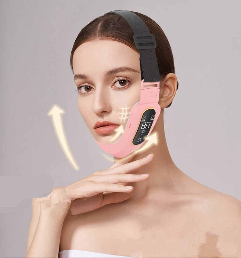 Woman wearing the microcurrent face massager band